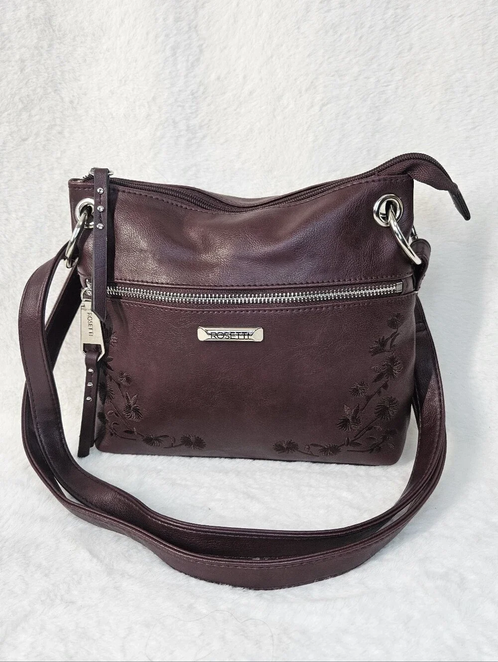 Rosetti Burgundy Crossbody Bag with Floral Embossing